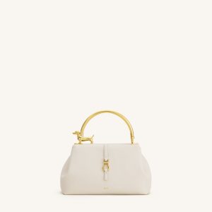 Bruna Dachshund Metal Handle Top Handle Bag - White