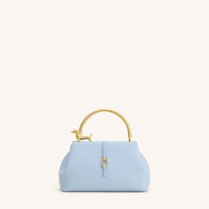 Bruna Dachshund Metal Handle Top Handle Bag - Light Blue