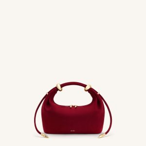 Ellie Faux Suede Metal Ring Embellished Top Handle Bag - Burgundy