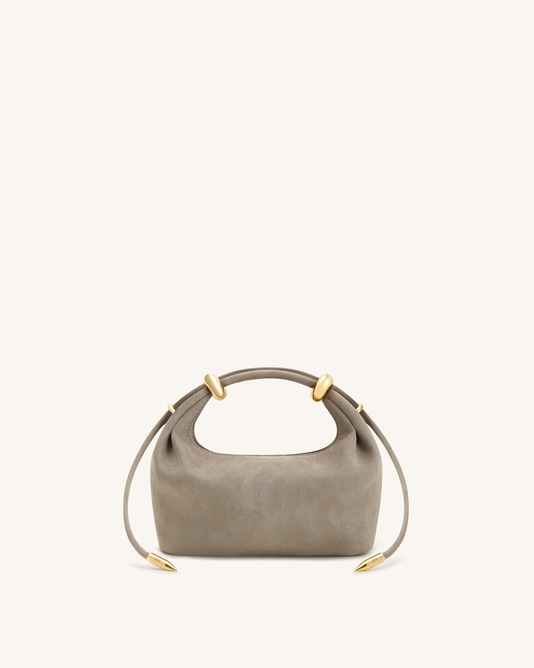 Ellie Faux Suede Metal Ring Embellished Top Handle Bag - Grey - Image 4