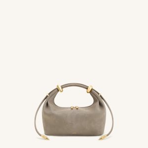 Ellie Faux Suede Metal Ring Embellished Top Handle Bag - Grey