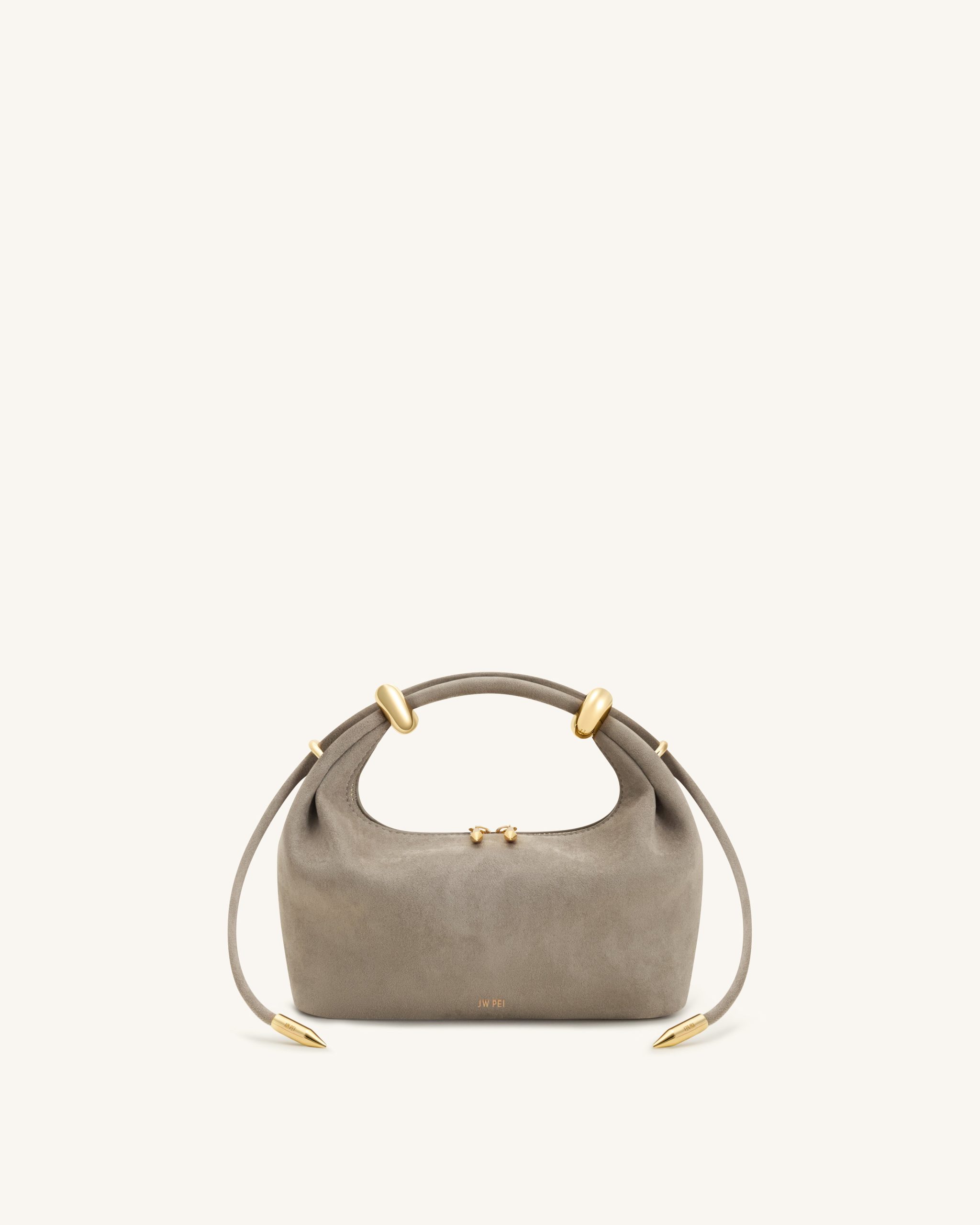 Ellie Faux Suede Metal Ring Embellished Top Handle Bag - Grey