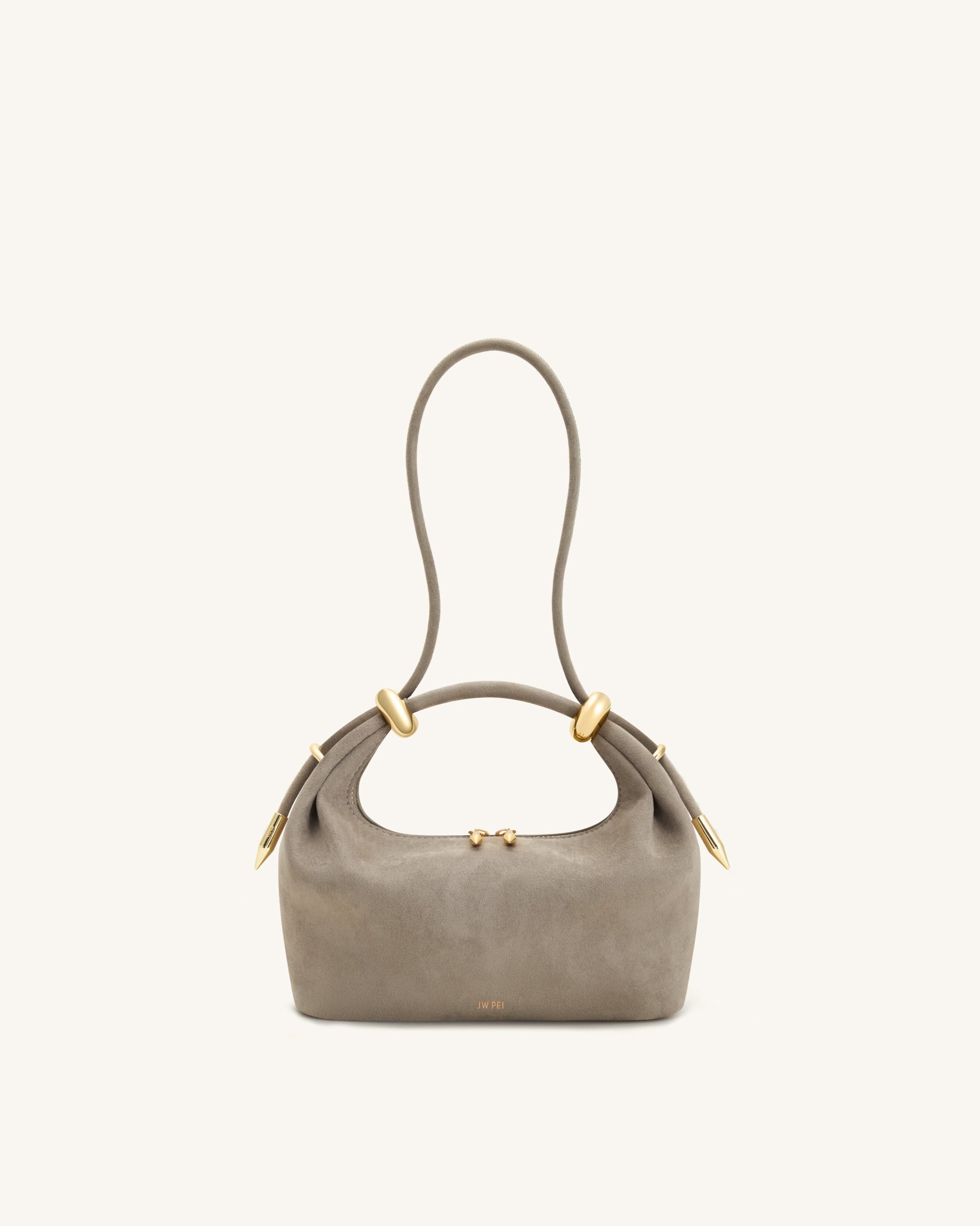Ellie Faux Suede Metal Ring Embellished Top Handle Bag - Grey - Image 2