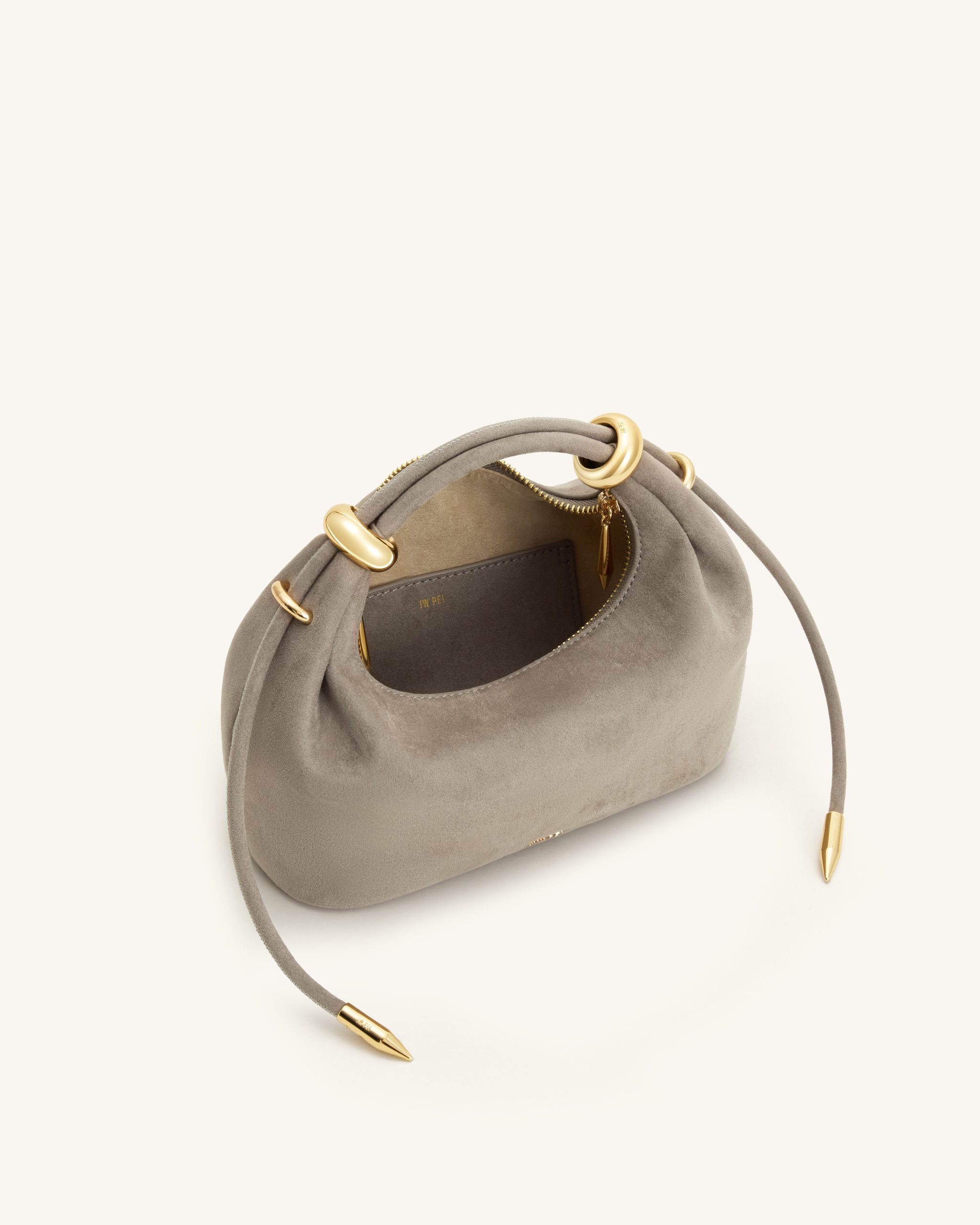 Ellie Faux Suede Metal Ring Embellished Top Handle Bag - Grey - Image 5