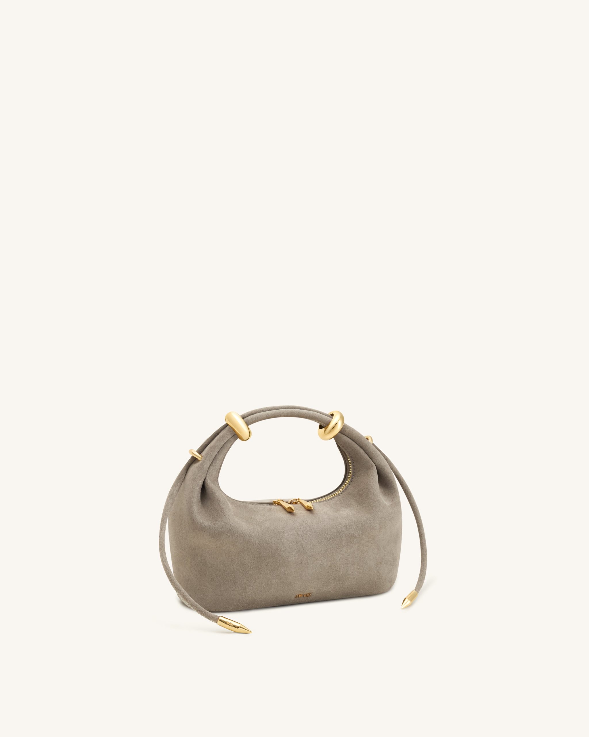 Ellie Faux Suede Metal Ring Embellished Top Handle Bag - Grey - Image 3