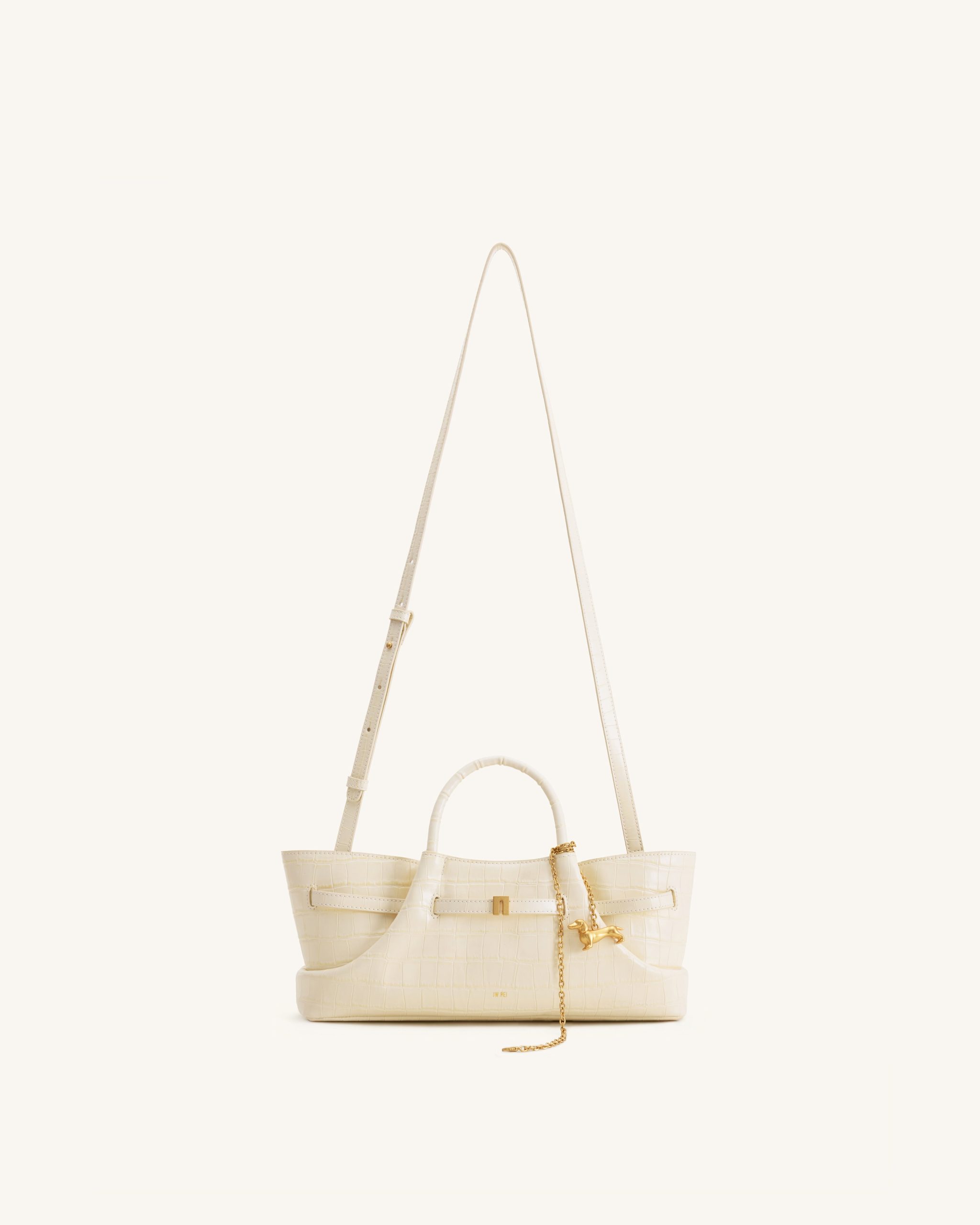 Maeve Dachshund Metal Charm Tote Bag - Ivory Croc - Image 2