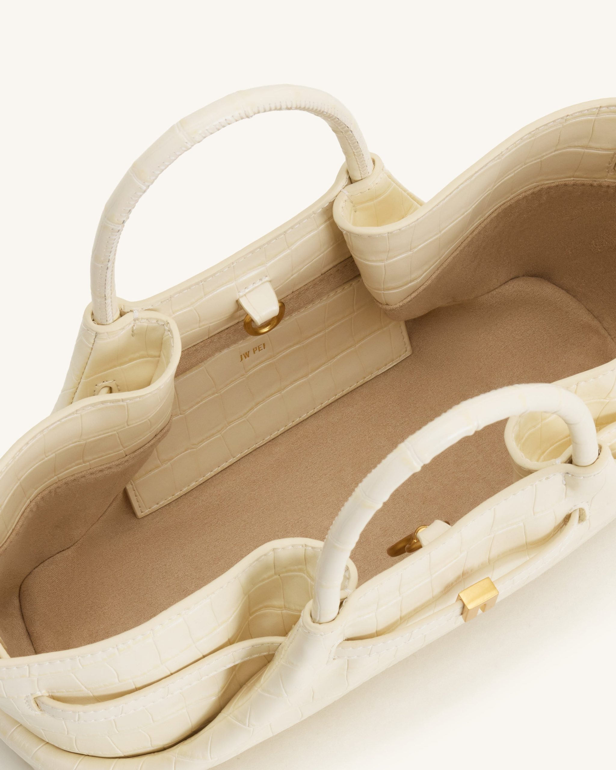 Maeve Dachshund Metal Charm Tote Bag - Ivory Croc - Image 6