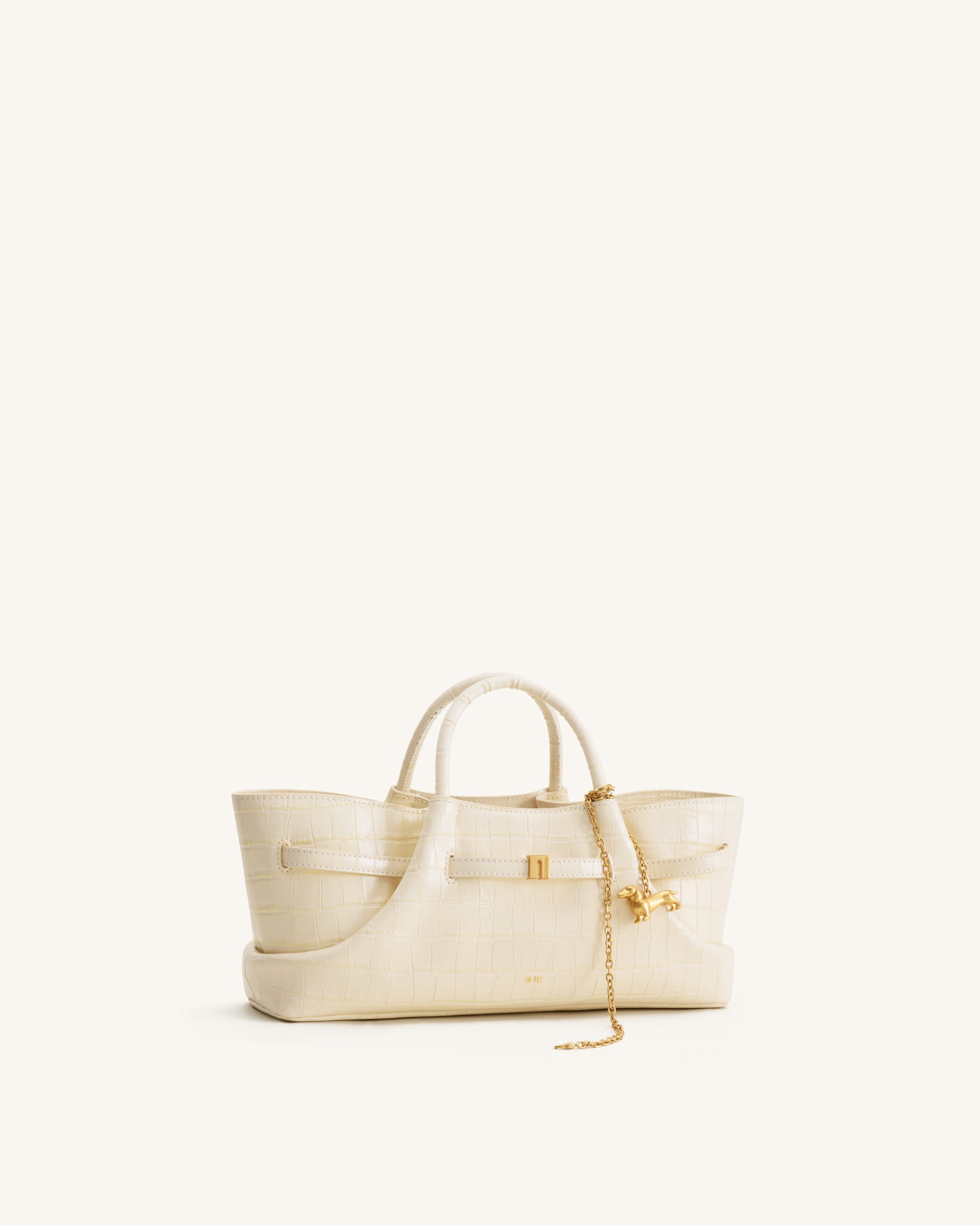 Maeve Dachshund Metal Charm Tote Bag - Ivory Croc - Image 3