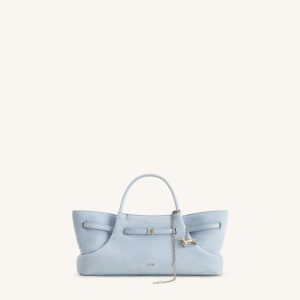 Maeve Dachshund Metal Charm Faux Suede Tote Bag - Blue