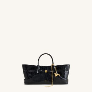 Maeve Dachshund Metal Charm Tote Bag - Black Croc