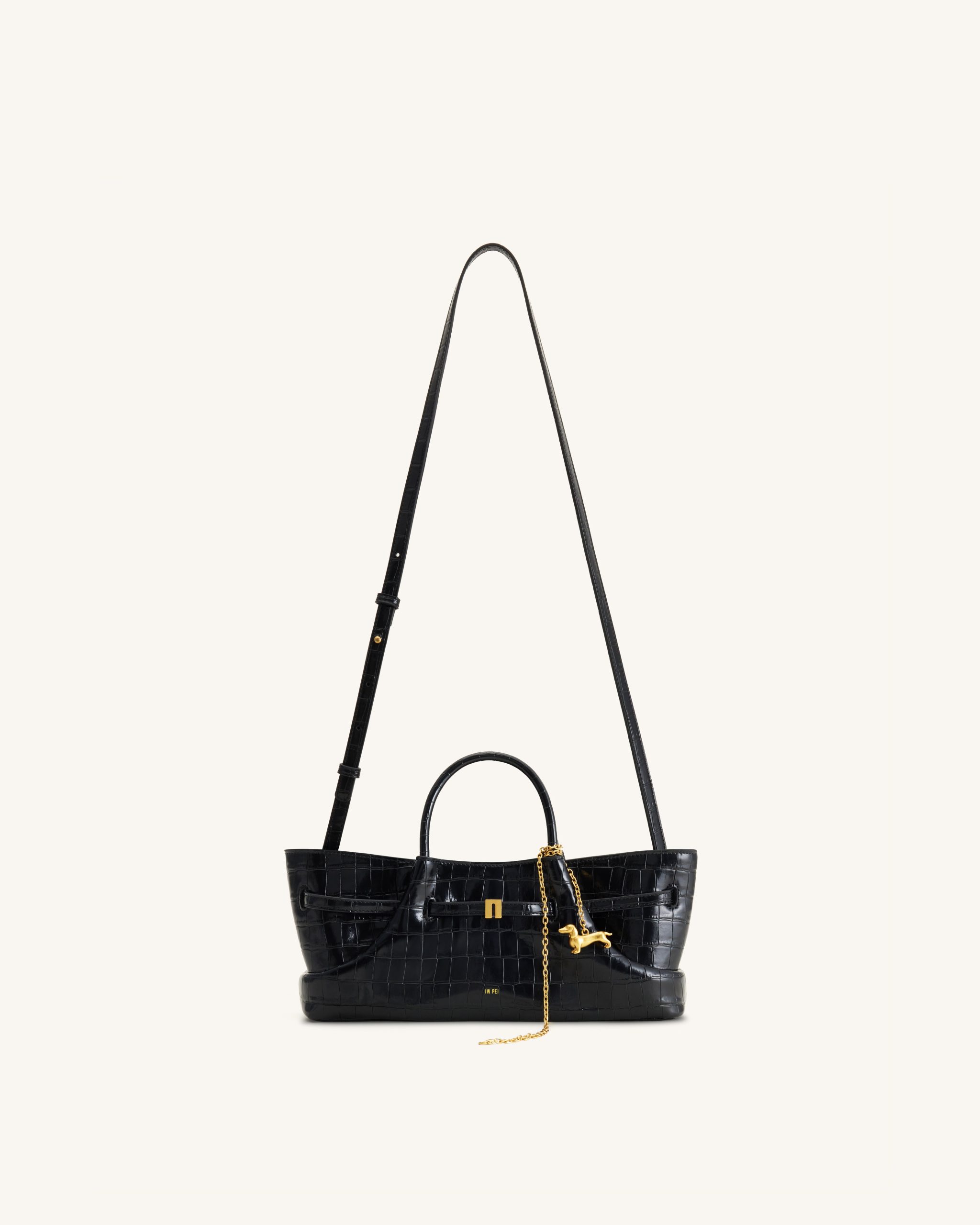 Maeve Dachshund Metal Charm Tote Bag - Black Croc - Image 2