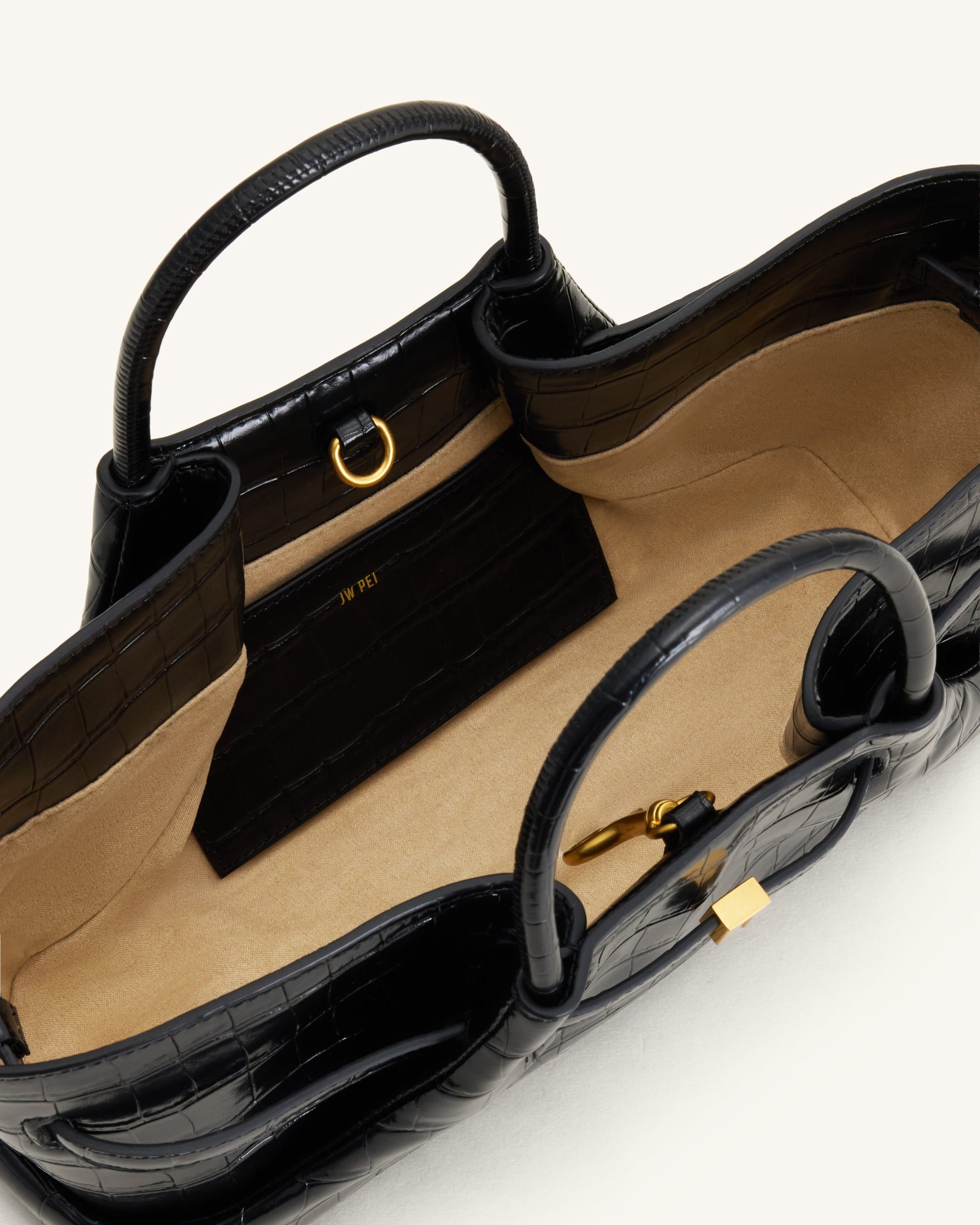 Maeve Dachshund Metal Charm Tote Bag - Black Croc - Image 6