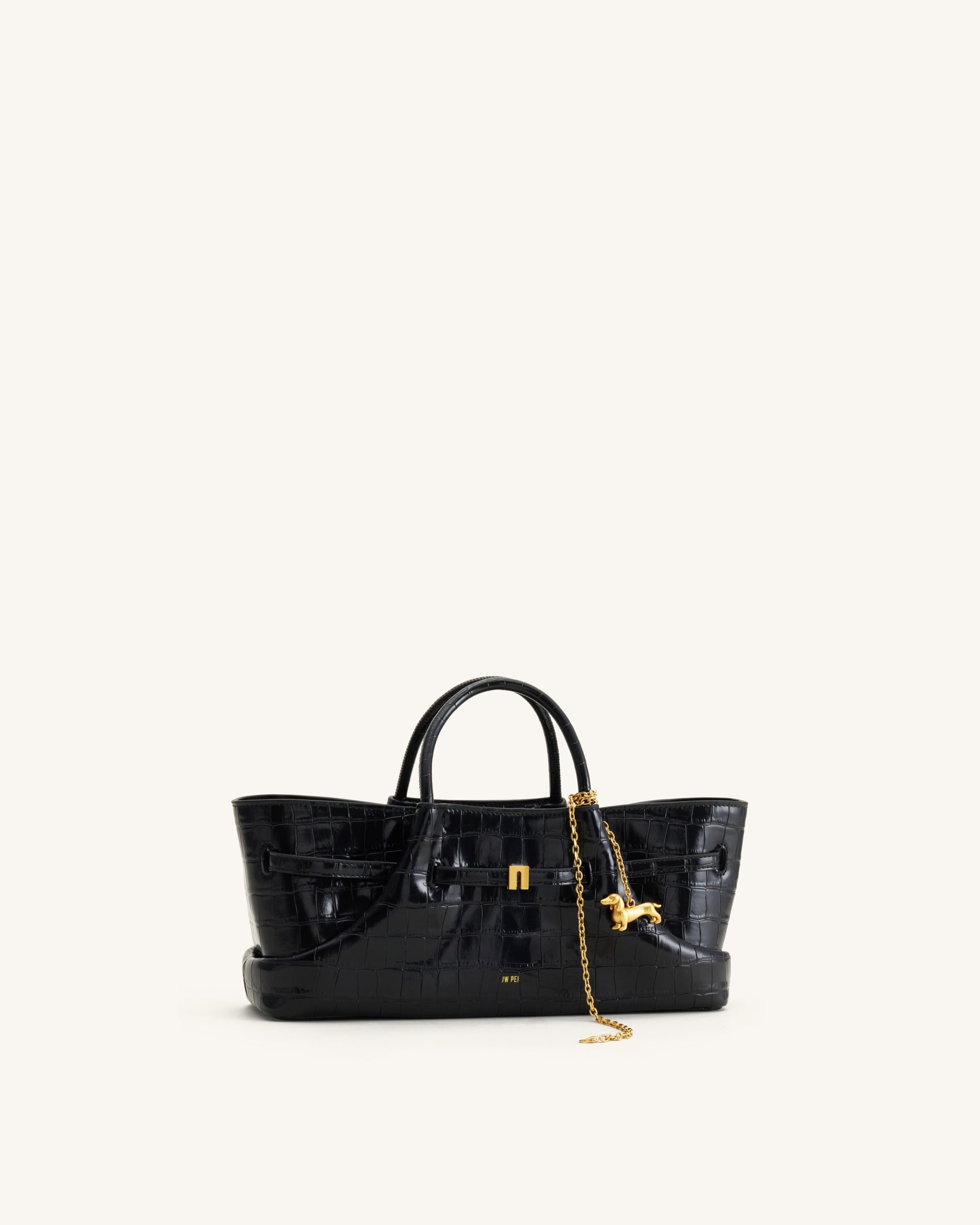Maeve Dachshund Metal Charm Tote Bag - Black Croc - Image 3