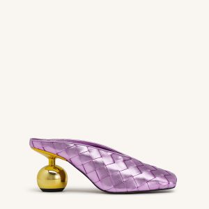 Ellie Woven Square-Toe Mule Heels - Purple