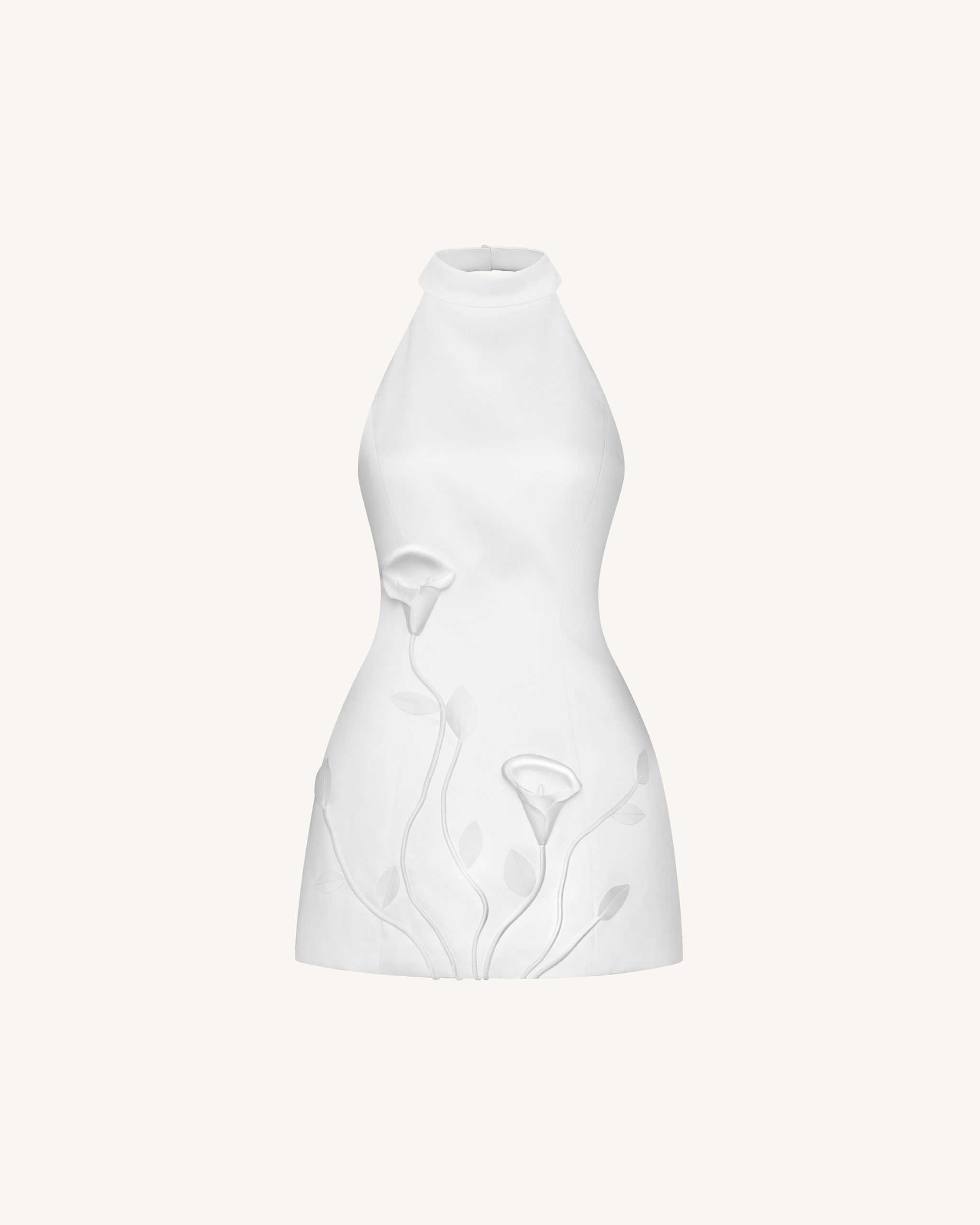 3D Floral Halter Mini Dress - White - Image 3