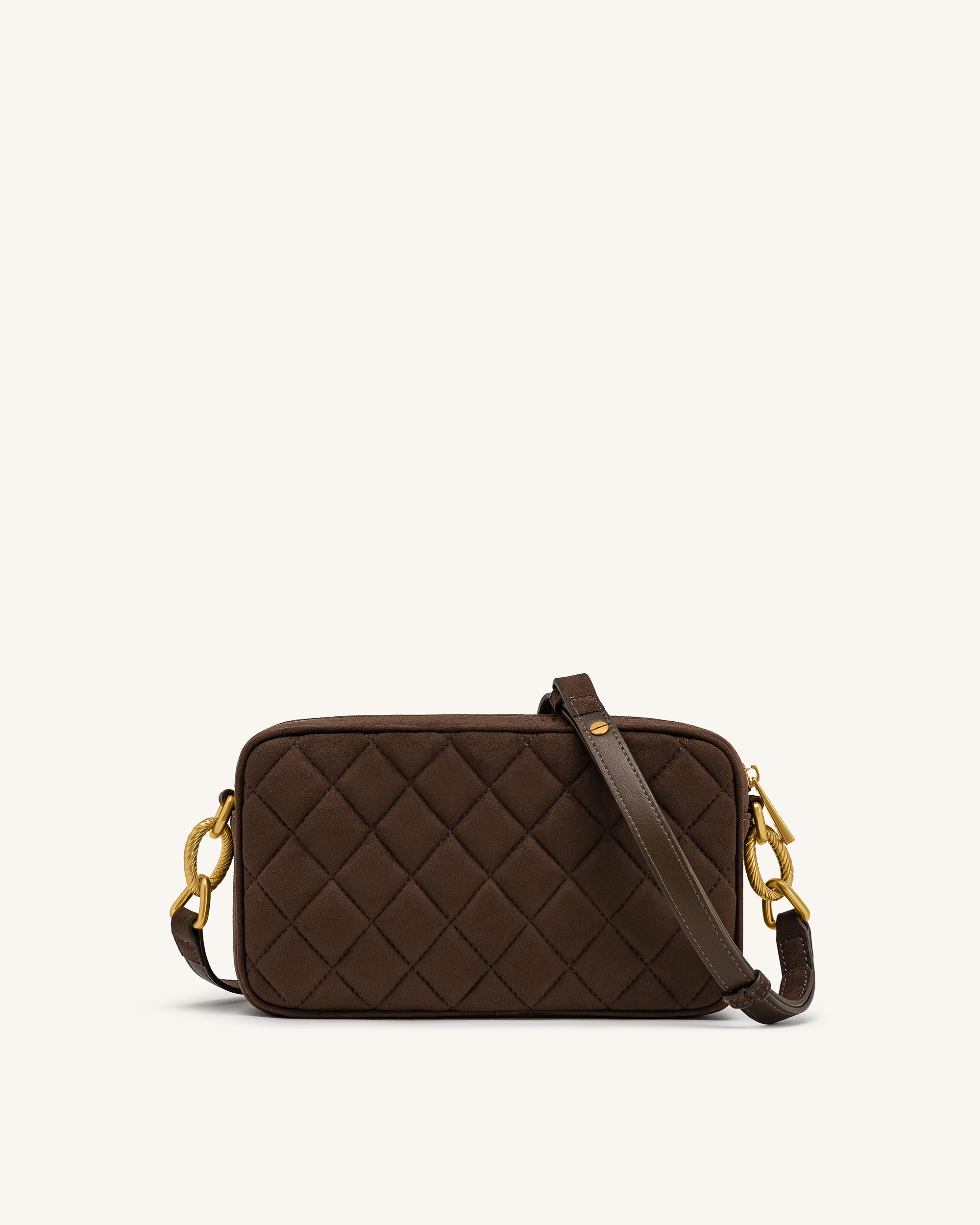Riley Faux Suede Dachshund Quilted Shoulder Bag - Dark Brown - Image 3