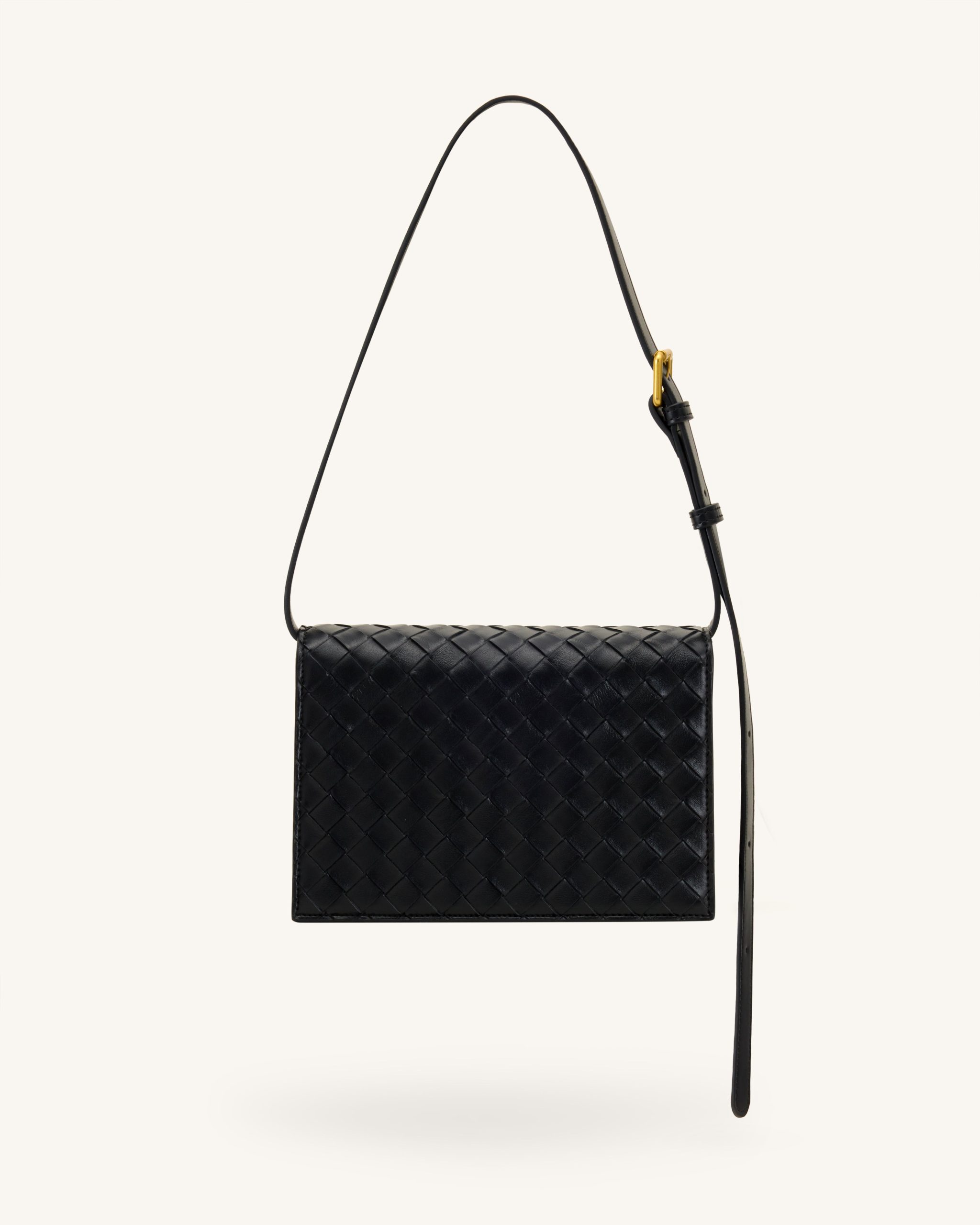 Clio Woven Textured Envelope Crossbody Bag - Black - Image 3