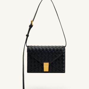 Clio Woven Textured Envelope Crossbody Bag - Black