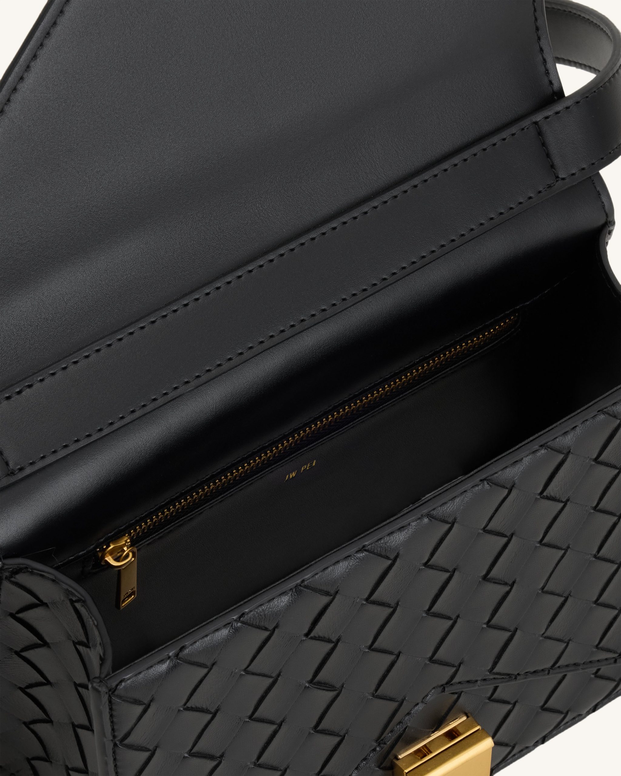 Clio Woven Textured Envelope Crossbody Bag - Black - Image 4