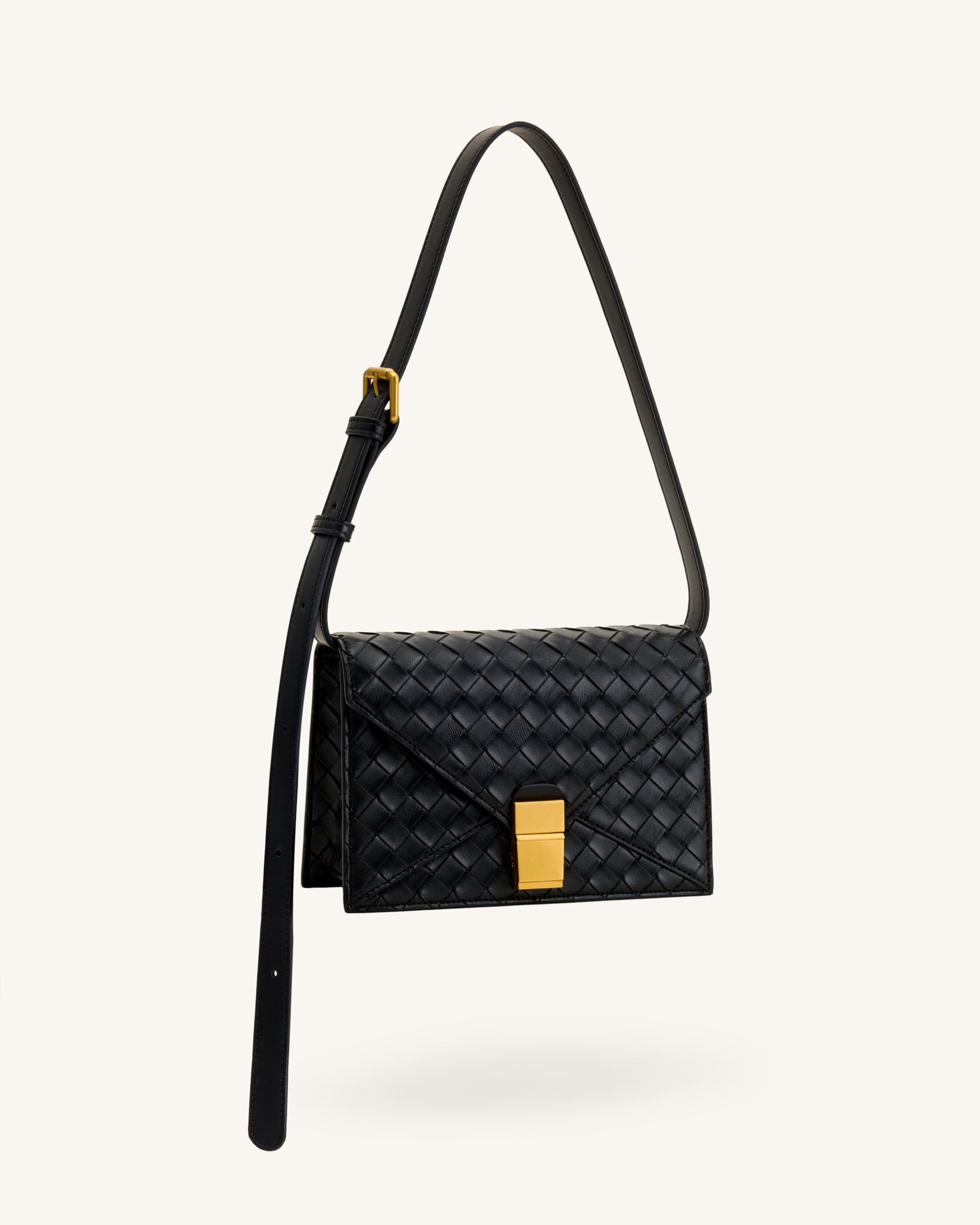 Clio Woven Textured Envelope Crossbody Bag - Black - Image 2