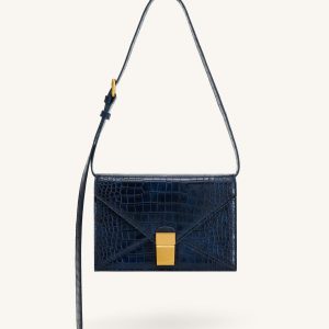 Clio Envelope Crossbody Bag - Navy Croc