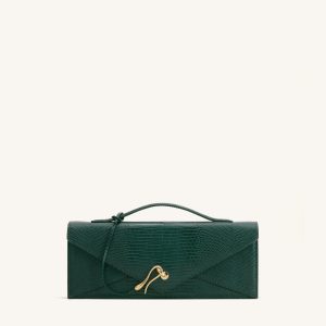 Celeste Envelope Top Handle Bag - Olive Green Lizard Texture