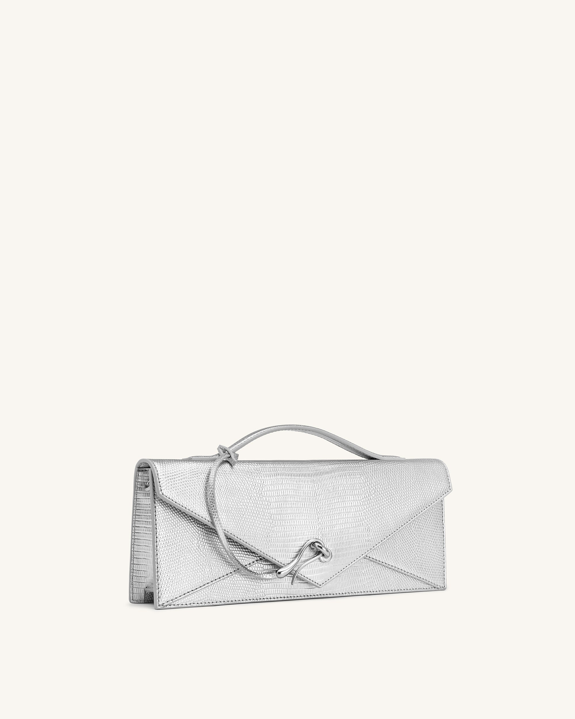 Celeste Envelope Top Handle Bag - Silver Lizard Texture - Image 2