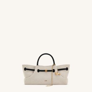 Maeve Dachshund Metal Charm Tote Bag - Black Canvasa
