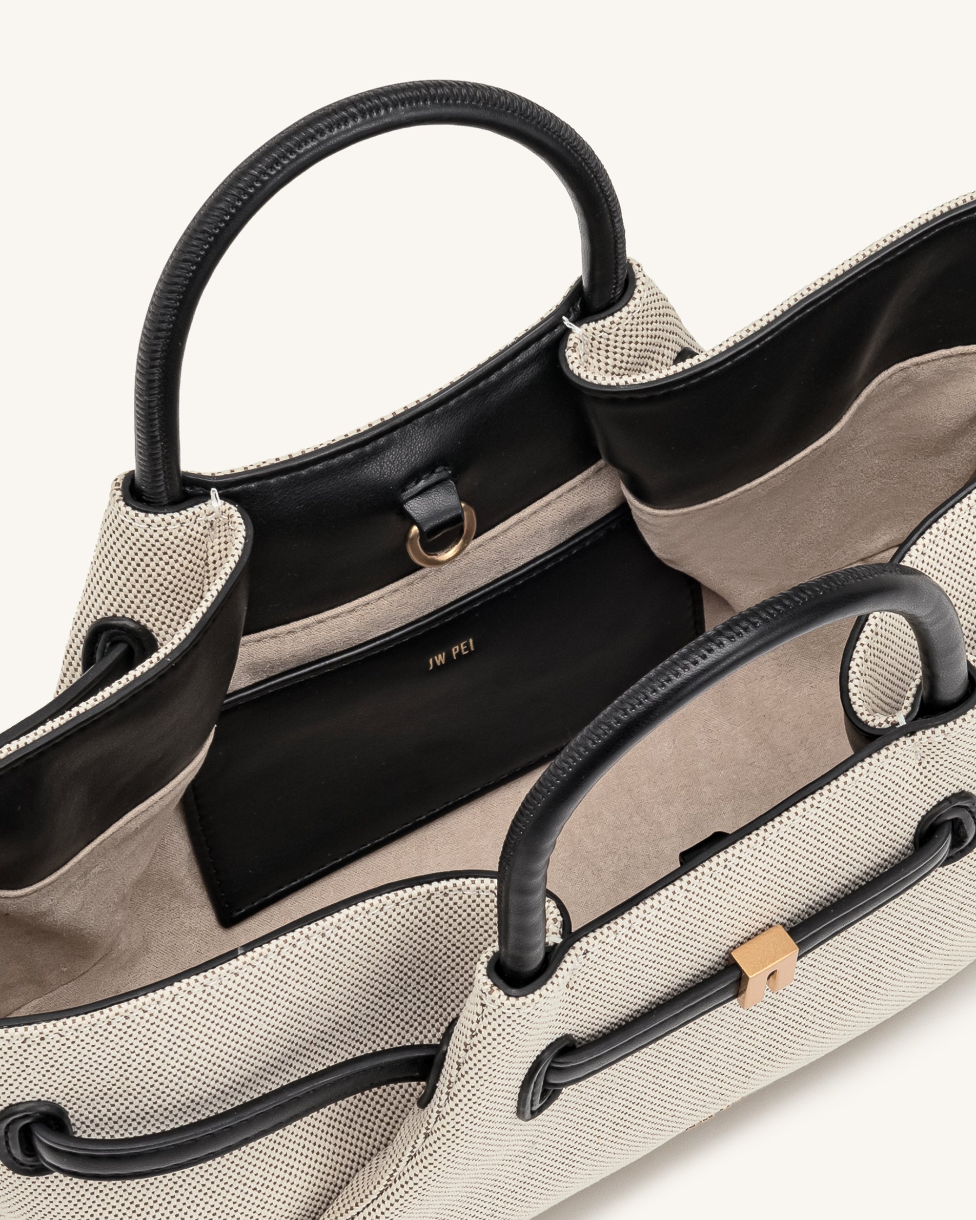 Maeve Dachshund Metal Charm Tote Bag - Black Canvasa - Image 5