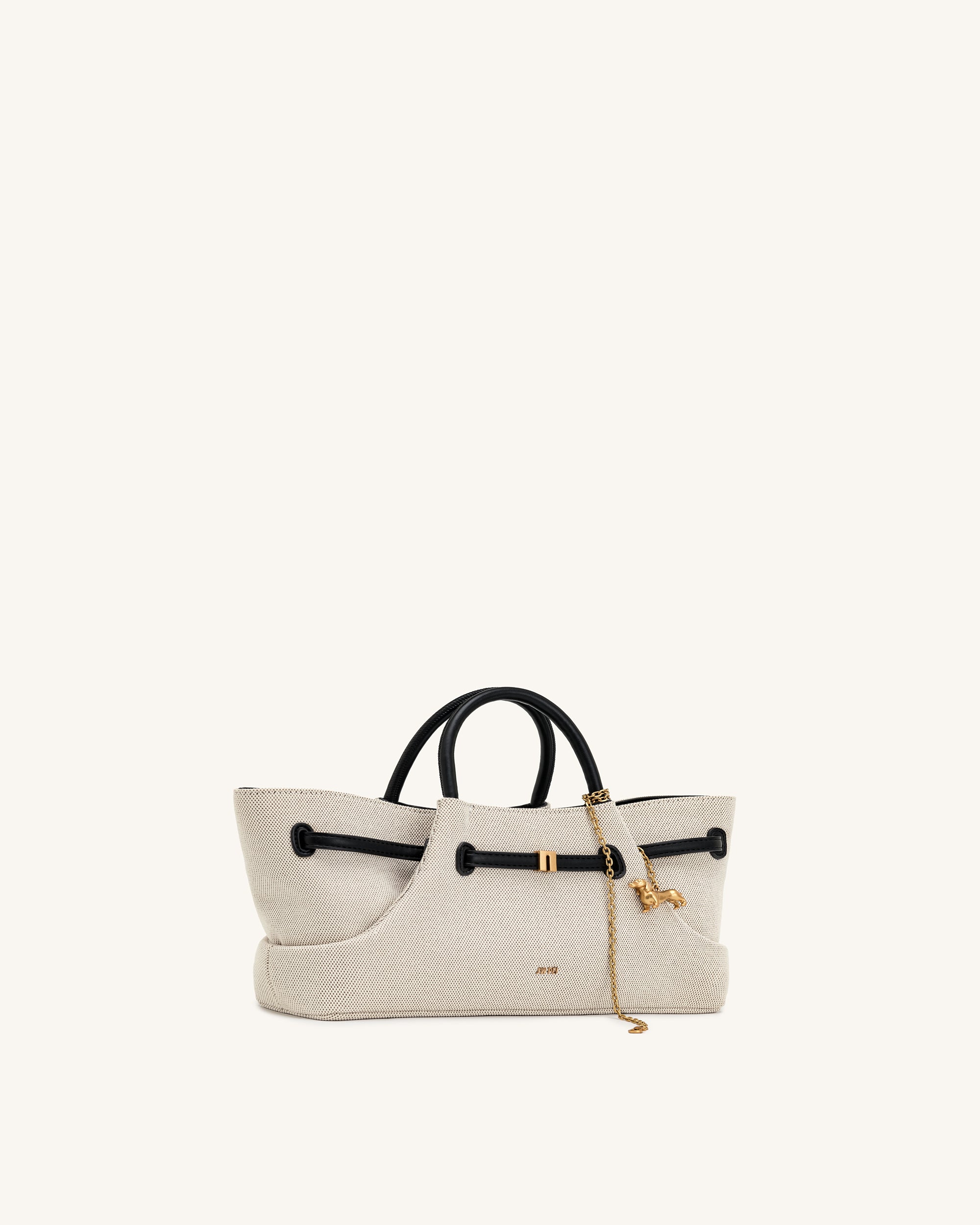 Maeve Dachshund Metal Charm Tote Bag - Black Canvasa - Image 3