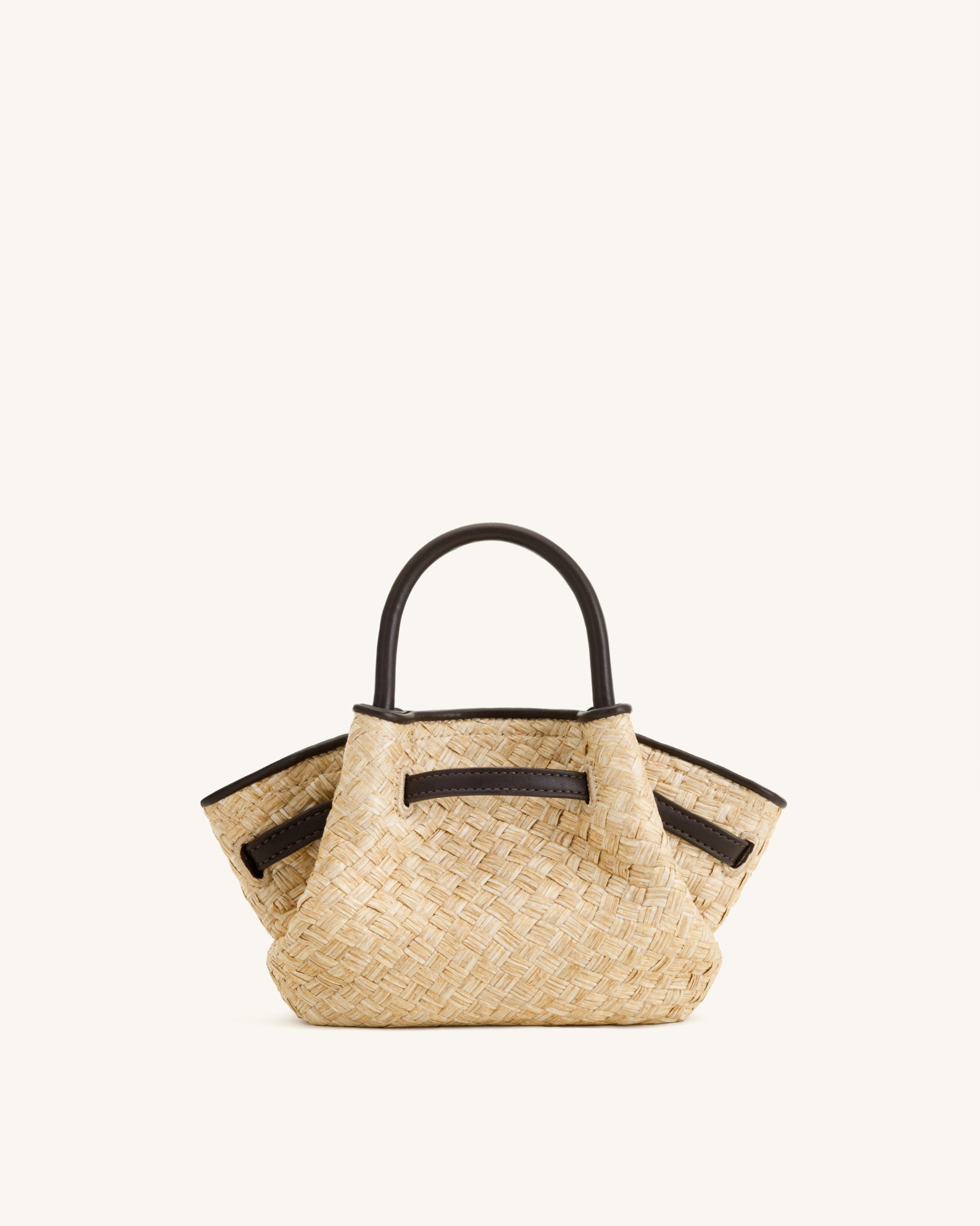 Hana Mini Faux Straw Tote Bag - Brown - Image 4