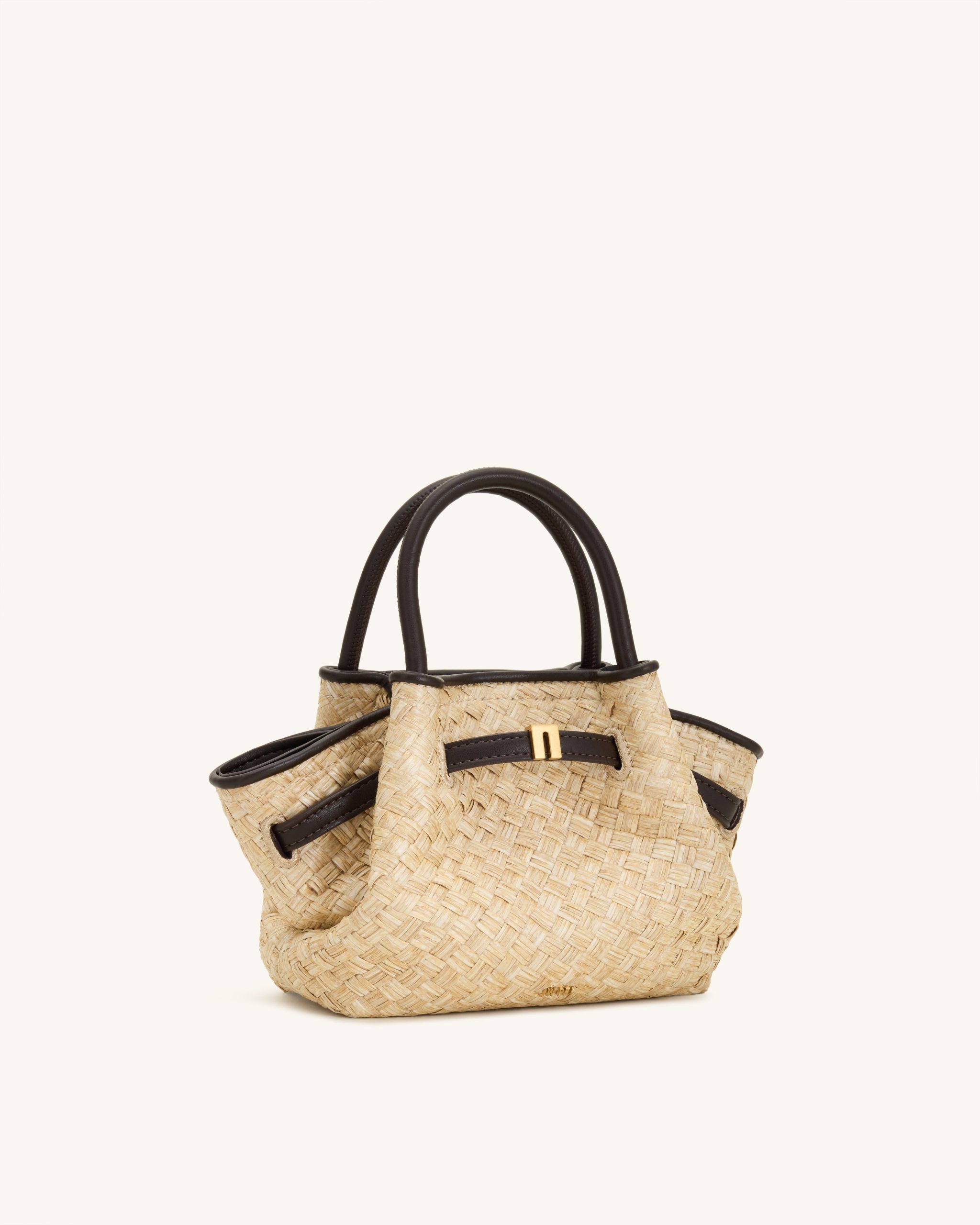 Hana Mini Faux Straw Tote Bag - Brown - Image 3