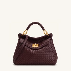 Lucia Classic Woven Top Handle Bag - Dark Burgundy