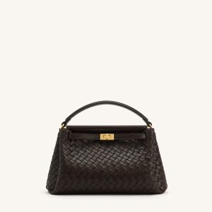 Carmen Woven Top Handle Bag - Dark Brown