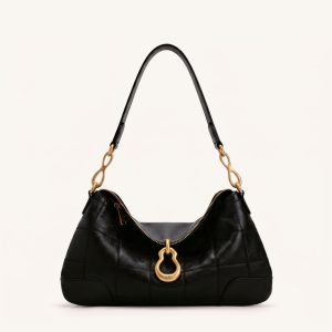 Jayla Metal Pendant Embellished Shoulder Bag - Charcoal Black