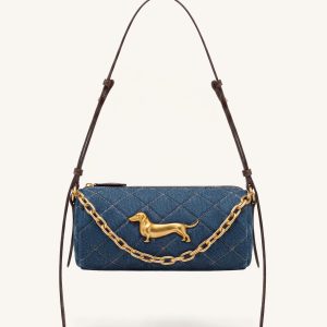 Lucienne Dachshund Quilted Chain Shoulder Bag - Blue Denim