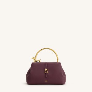 Bruna Dachshund Metal Handle Top Handle Bag - Burgundy
