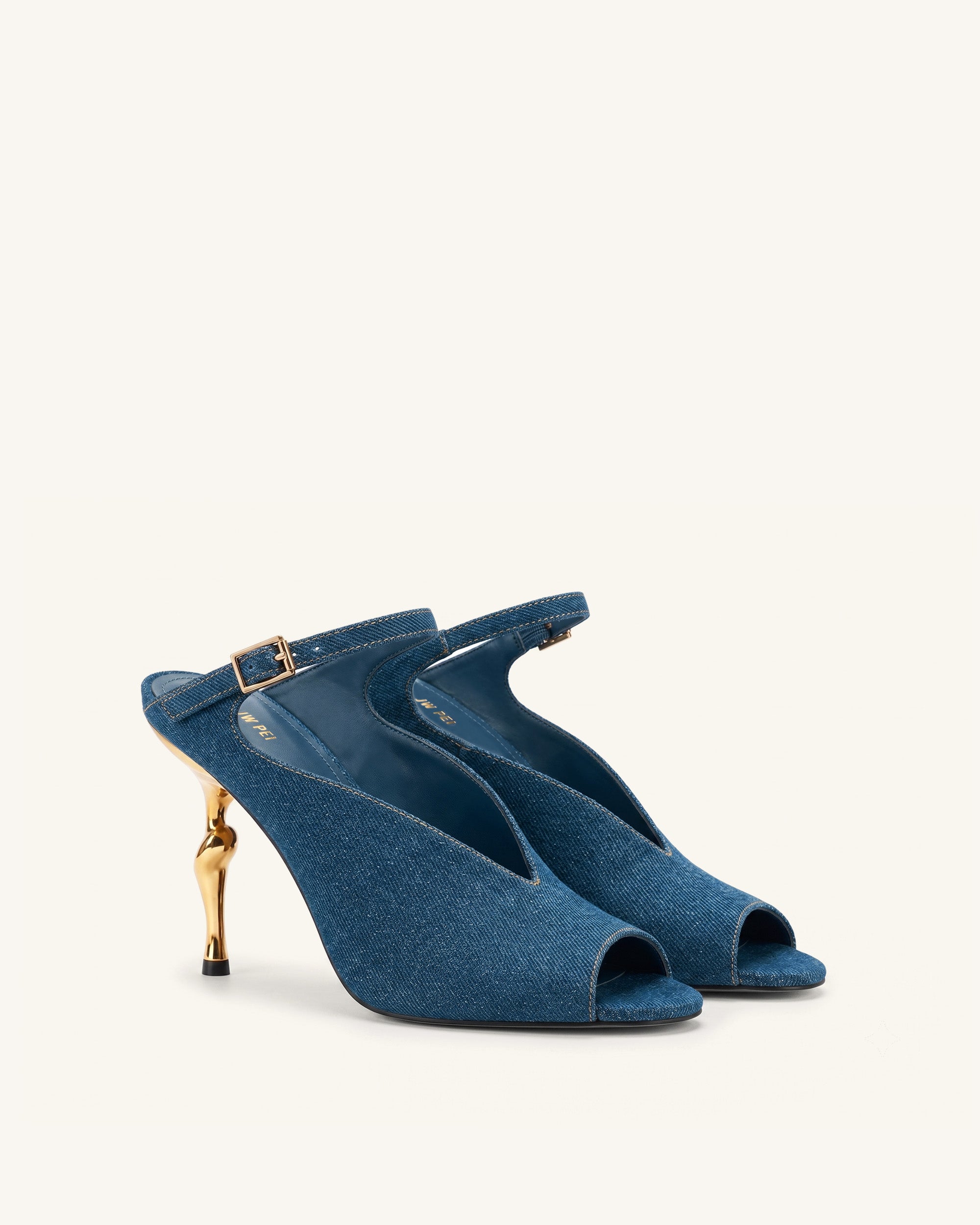 Alivia Gold Metal Peep-Toe Heels - Denim Blue - Image 2