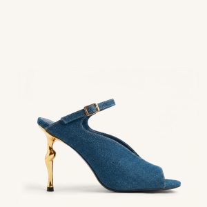 Alivia Gold Metal Peep-Toe Heels - Denim Blue