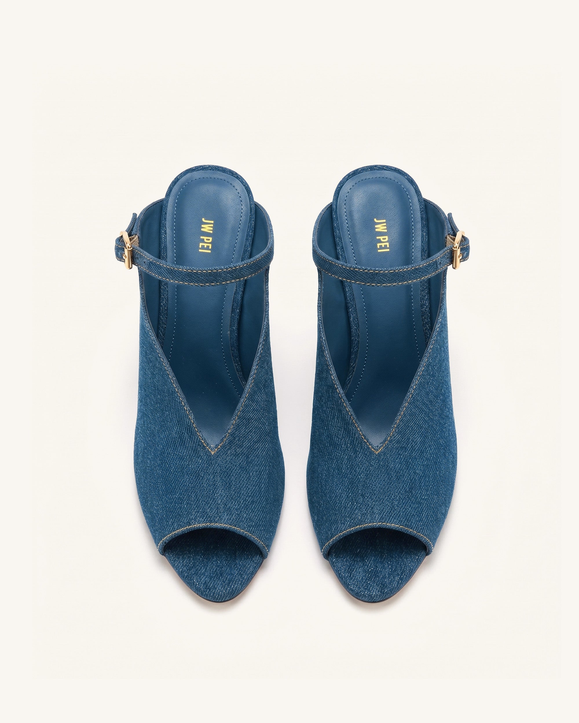 Alivia Gold Metal Peep-Toe Heels - Denim Blue - Image 3