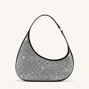 Harlee Artificial Crystal Shoulder Bag - Black