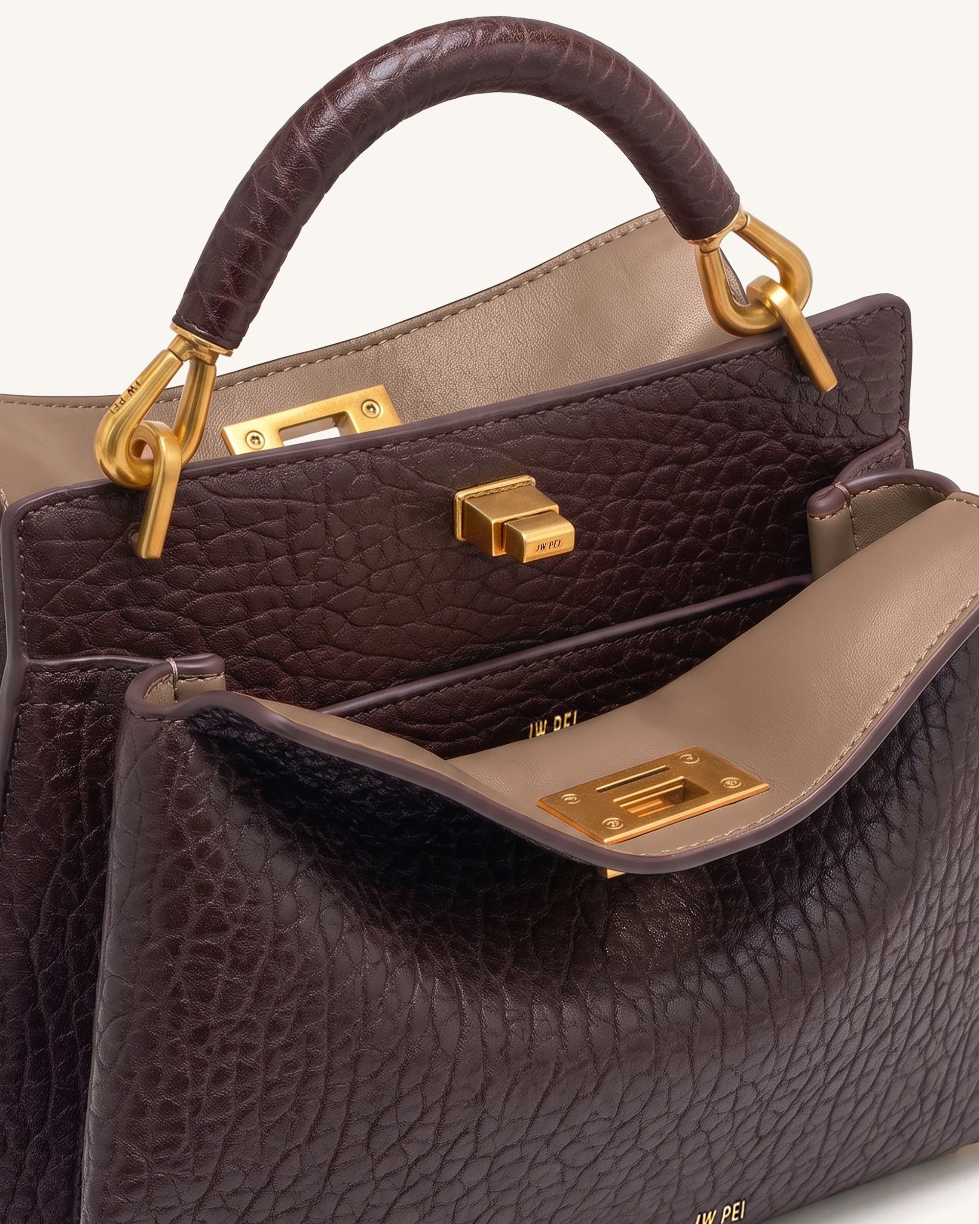 Lucia Elephant-Effect Top Handle Bag - Dark Brown - Image 5
