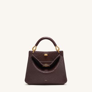 Lucia Elephant-Effect Top Handle Bag - Dark Brown