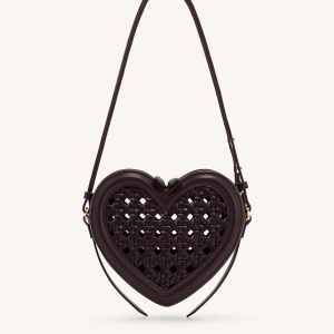 Arlene Openwork Woven Heart Shape Crossbody Bag - Vintage Red