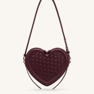 Arlene Woven Heart Shape Crossbody Bag - Deep Burgundy