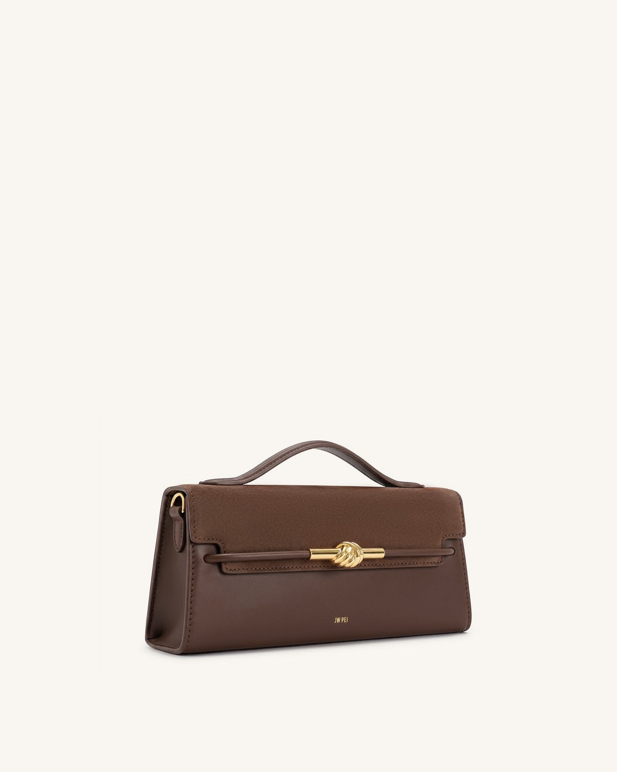 Lena Faux Suede Metal Rope Knot Top Handle Bag - Dark Brown - Image 2