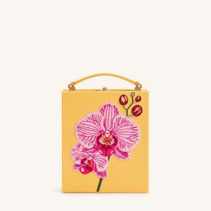 Taya Orchid Motif Book Shape Clutch Bag - Yellow