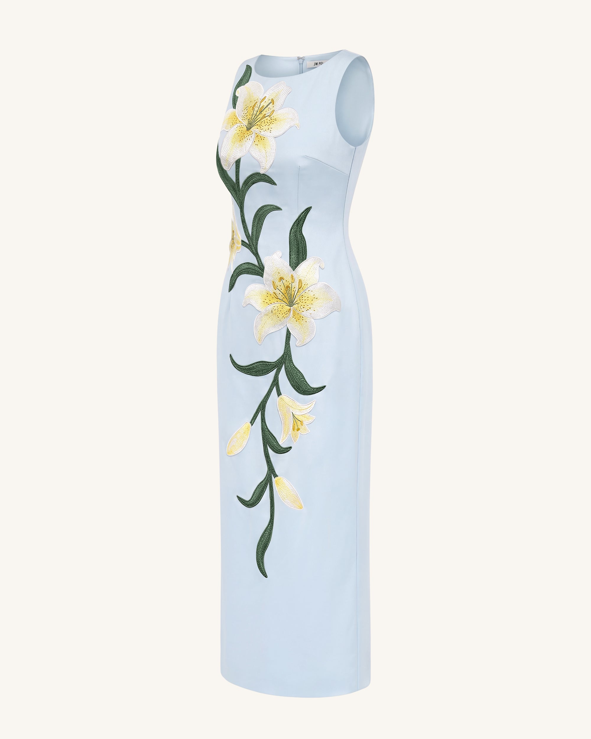 Lily Floral Print Sleeveless Column Maxi Dress - Light Blue - Image 3