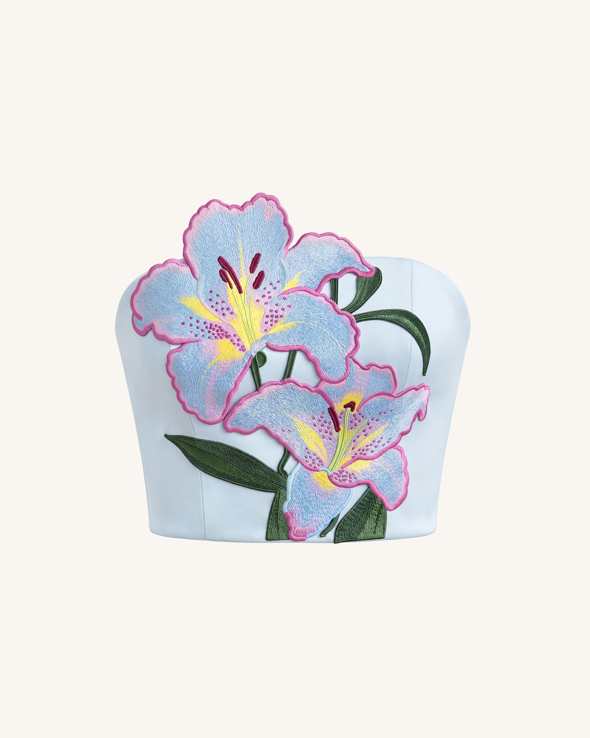 Lily Floral Embroidered Strapless Corset Top - Light Blue - Image 3