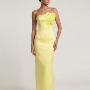 Orchid Embellished Strapless Maxi Dress - Yellow